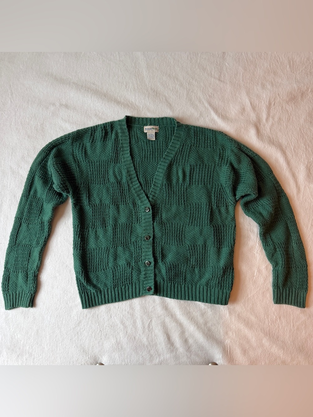Boundary Waters Vintage Green Mixed Stitch Knit Cardigan Sweater Button Up Large - Picture 8 of 16